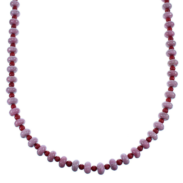 Sterling Silver Navajo Rhodonite And Coral Bead Necklace SX108122
